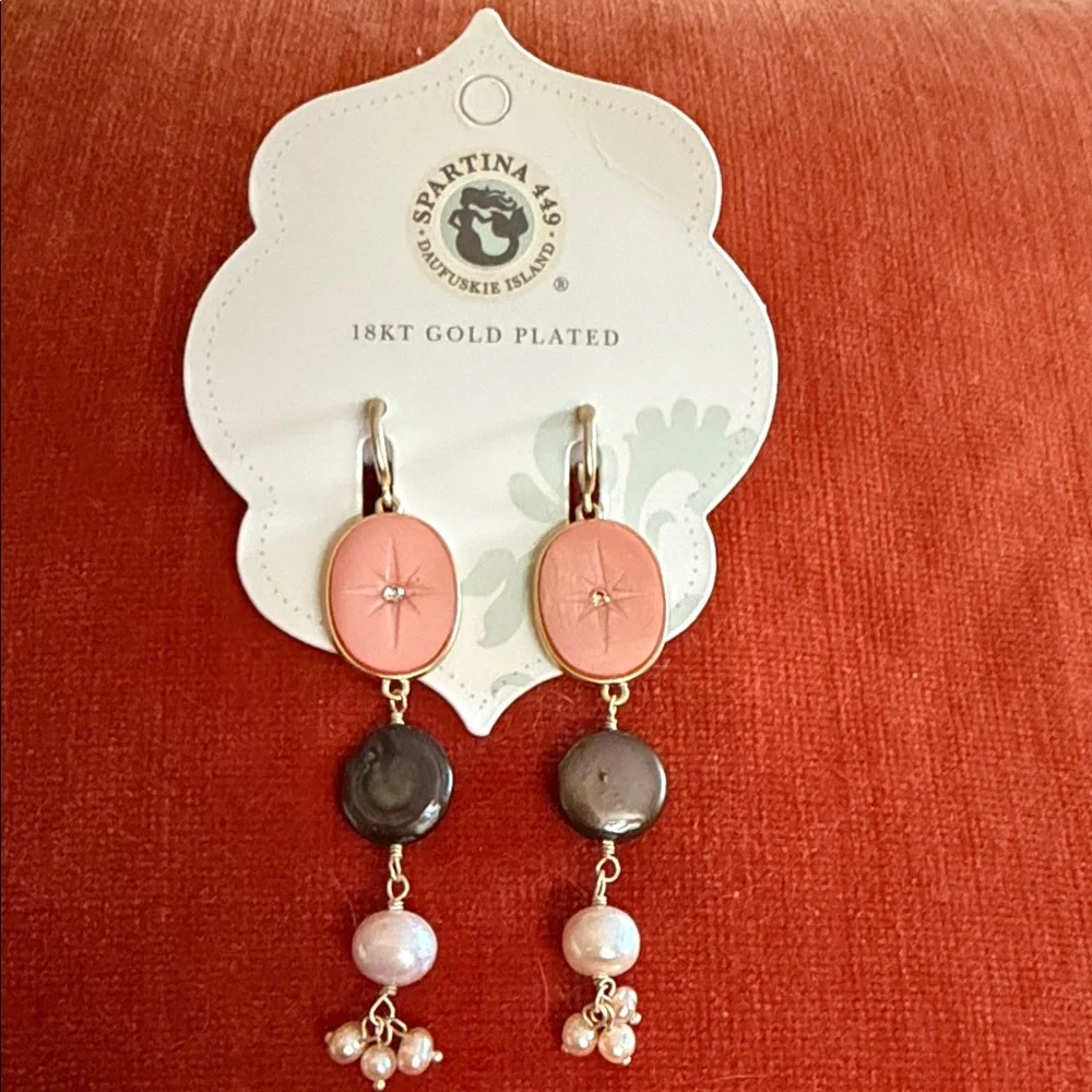 Spartina 449 Linden Dangle Earrings Pink Mother of Pearl - Picture 1 of 8